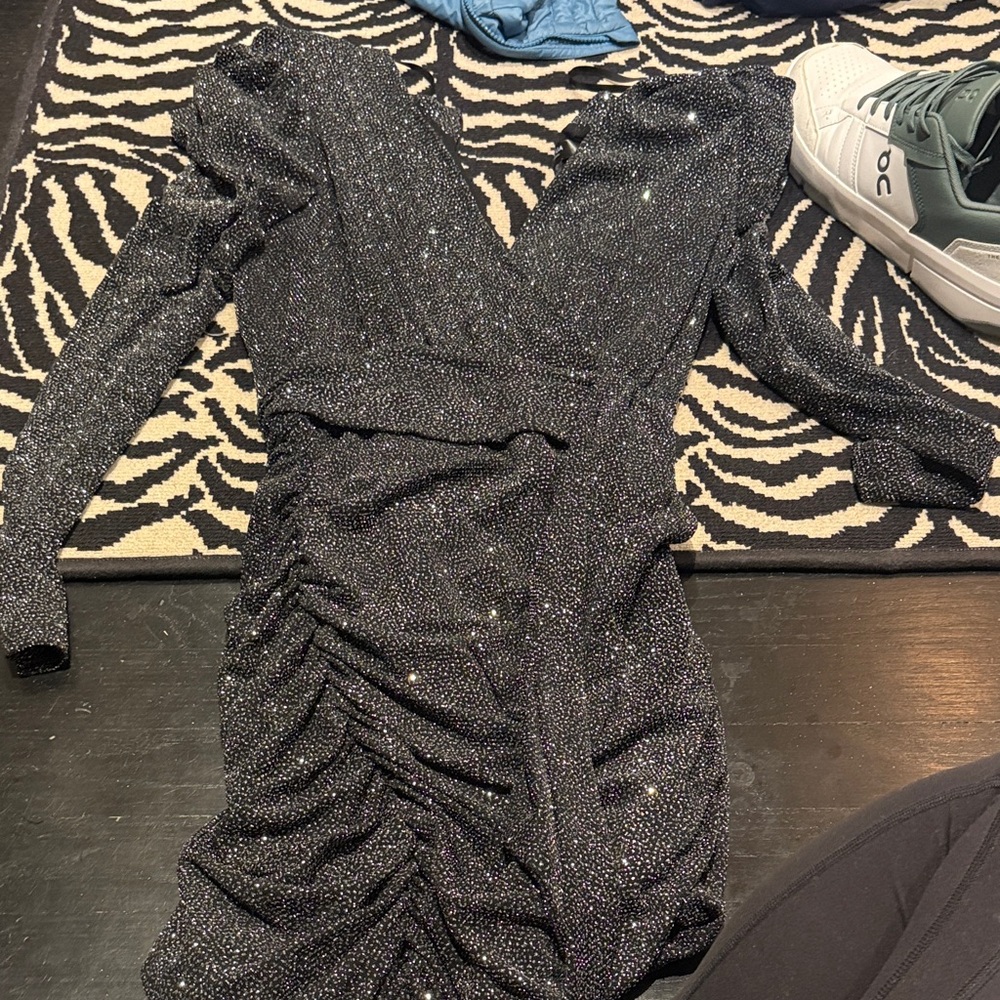 Aqua Black Sparkle Long Sleeve Dress